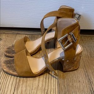Vince Camuto tan suede short heeled sandals size 6
